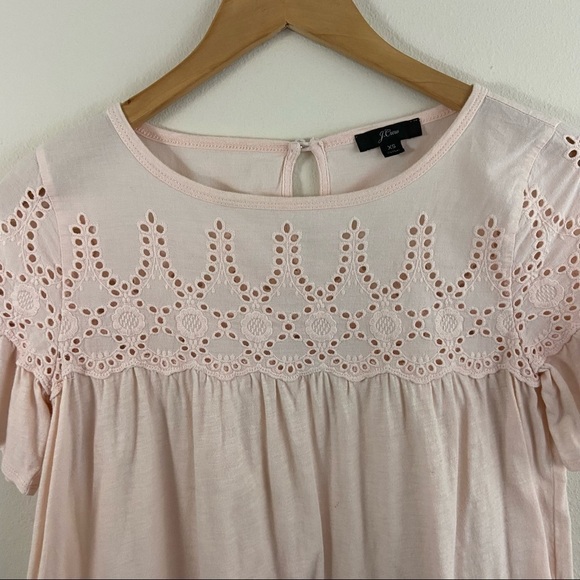 J. Crew Lt Pink Flutter Sleeve Eyelet Babydoll Top - Picture 3 of 10